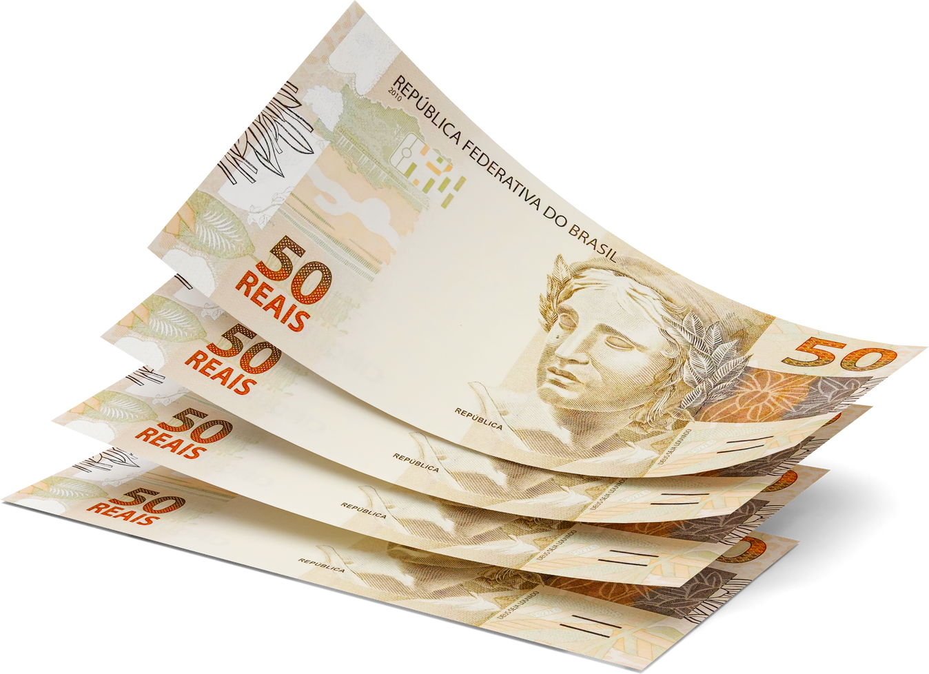 brazilian money with 50 reals banknote in 3d render